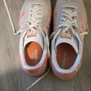 adidas Sambas White and Coral Suede Low-Top Sneakers